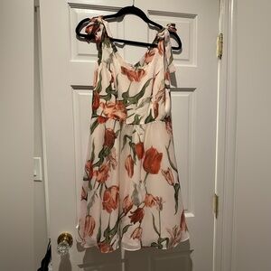 Anthropologie Peach and Green Floral Dress